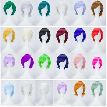 Krásy Krátke Kučeravé Vlasy, Syntetické Parochne Farby Čierna, žltá, Biela, Hnedá Blondínka, Multi-Farebné Cosplay parochňu žiaruvzdorné Farba anime