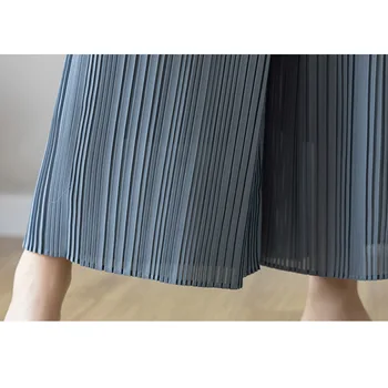 Kórejský Elegantné Skladaný Širokú Nohu, Šifón Nohavice Ženy 2021 Lete Culottes Nohavice Vysoký Pás Bežné Nohavice Pre Ženy, Veľká Veľkosť