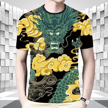 Leto trend mužov Čínsky štýl-krátke rukávy vyprážané ulici osobnosti 3D vytlačené T-shirt v strednom veku pekný pánske oblečenie