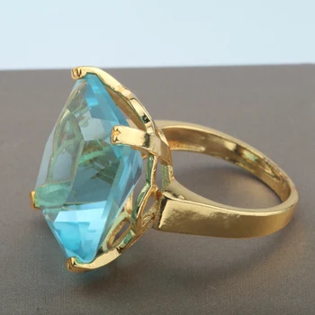 Luxus, Šarm, Goldn Veľké Krúžky Vložkou Square Blue Crystal Zirkón Módne Koktail Party Šperky dámske Výročie Dary