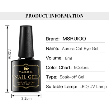MSRUIOO 9D Cat Eye Gel lak na Nechty Auroras Nail Art Gel 8ML Účinnosťou Lesk Soak Off UV Gél Na Nechty Dizajn 6 Farieb