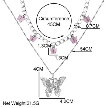Móda Strieborná Farba Kovových Motýľ Náhrdelník Pre Ženy, Multi-layer Roztomilý Akryl Motýľ Prívesky Twist Crystal Choker Šperky