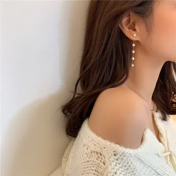Nové Trendy Víla Simulované Pearl Ženy Dlhé Náušnice Biele Okrúhle Pearl Svadobné Prívesok Náušnice Kórejský Módne Šperky Náušnice