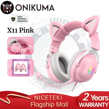 ONIKUMA X11 Ružová Herné Headset s Vymeniteľné Mačka Uši