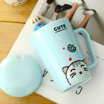 Roztomilý kreslený mačka tepelne-odolné Hrnček cartoon s vekom, 350 ml pohár mačiatko kávy keramické hrnčeky deti pohár office Drinkware darček