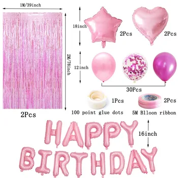 Ružová Happy Birthday Latexové Balóny, Dekorácie Dieťa Dievča, 1. Prvý 1 2 3 4 5 6 7 8 9 10 16. 30 Rokov Ženy