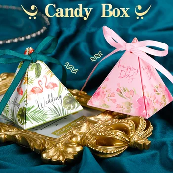 Trojuholníkové Pyramídy Flamingo Candy Box Svadobné Dekorácie a Darčeky Boxy Narodeninovej Party Dekorácie, Svadobné Darčeky pre Hostí