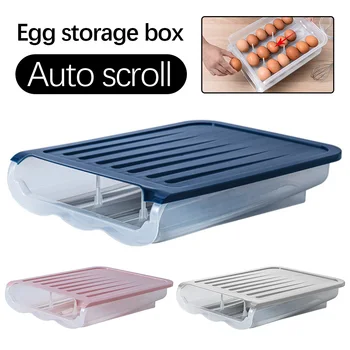 Vajcia Úložný Box Jednej Vrstve S Vekom Auto Roll, Plastové Transparentné Vajcia Prípade Veľkú Kapacitu Chladničky Vajcia Zachovanie Box