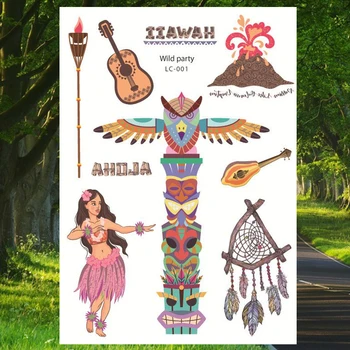 Wild Hawaii Surfovať Dočasné Tetovanie Samolepky Pre Ženy, Mužov Tetovanie Nepremokavé Coconut Tree Falošné Tetovanie Prímorské Lodi Loď Art Tetovanie