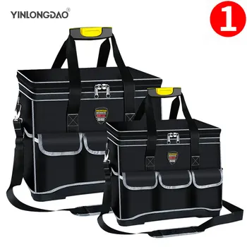 YINLONGDAO Upgrade Black Tool Bag 14/16 palcový Elektrikár Taška 1680D Oxford Nepremokavé Opotrebovaniu Silný Nástroj Skladovanie Toolkit