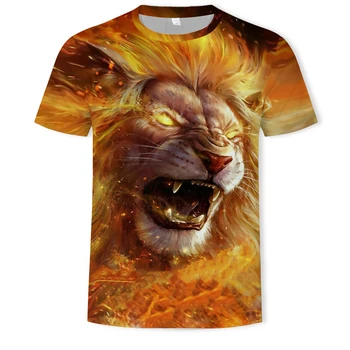 Zvierat lev, tiger pánske T-shirt O-krku krátky rukáv Anime cartoon 3d tlač pánske tričká bežné pláži t shirt nadrozmerné t-shirt