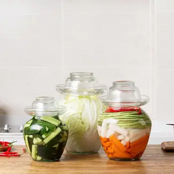 1PC Japonsko Kórea Transparentné Sklo Kimchi Jar Kuchyňa Pribrala Nakladané Plechovky Domácnosti Nakladané Jar Pickles Valec Zapečatené Plechovky