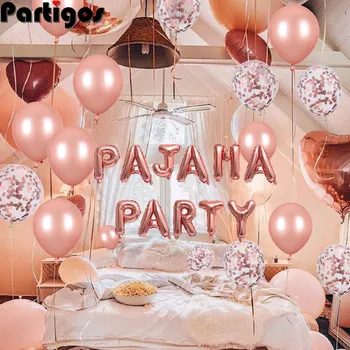 1set Rose Gold Pajama Party Balóny 12 palcový Konfety Latexové Balóny Pajama Party Banner Dekorácie Spánok Spa Strana Dodávky
