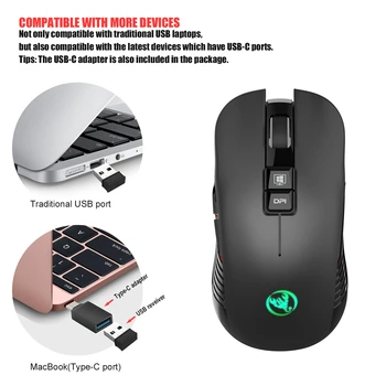 2.4 G USB-C Bezdrôtová Myš, Dobíjacia Herná Myš 3600DPI 7 Tlačidlo Typ-c Stlmiť Myši pre Macbook Notebook PC Hry Myš