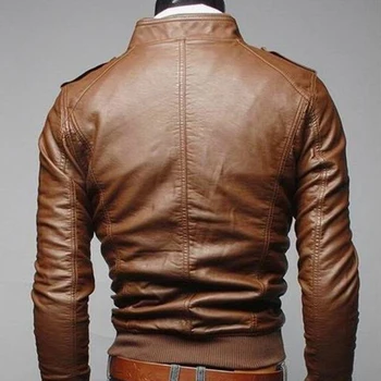 2018 kožená bunda bežné muži jeseň zima nové módne Zips Slim Faux Kožené Bundy na Motocykel pevné Mužov kabát jaqueta