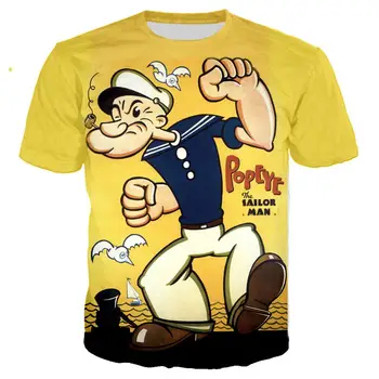 2021 NOVÝ Zábavný Popeye T Shirt 3D Tlač Muži/ženy Lete Streetwear T-shirt Mužov Punk Crewneck Tričko Oblečenie Nadrozmerné Topy 5XL