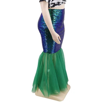 2021 Nové Flitrami Zelená Dlhé Sukne Ženy Oka Mermaid Party Club Jar Leto Midi Sukne Retro Módy Sexy Lady Plus Veľkosť
