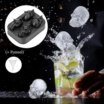 3D Formy Ľadu 4holes 3D Kostra Hlavy Formy Ľadu, Zásobník Silikónové potravinársky Ice Cube Formy Zásobník pre Whisky Koktail Piť Strany Bar