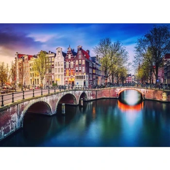 5D DIY Diamond Maľovanie, Amsterdam, Holandsko Cross Stitch krajiny Most Vyšívanie Drahokamu Domáce Dekorácie