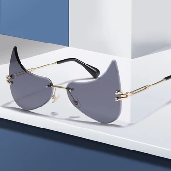 Bez obrúčok Mačka Očí, slnečné Okuliare, Luxusné Značky Dizajn Ženy Kovové Osobnosti Slnečné okuliare Módne Odtiene UV400 Okuliare oculos de sol