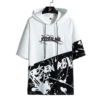 Bežné Krátke Rukávy Mikiny 2021 Lete Print Biele Hip Hop Voľné Japonský Skateboard Bežné Mužov Streetwear PUNK Oblečenie