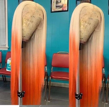 Blondínka S Orange Ombre Farba Predné Čipky Parochne Pre-Trhať Vlasová Panny Ľudské Vlasy 150 Hustota 13X4 Predné Čipky Parochne T Časť parochňu