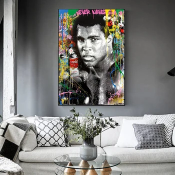 Boxerský Šampión Ali Čiernej a Bielej Graffiti Tému Wall Art Plátno na Maľovanie Moderná Obývacia Izba Domáce Dekorácie nástenná maľba (Bez Rámu)