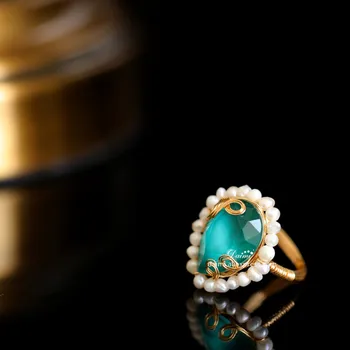 DAIMI Vintage sladkovodné perly ručné ukazovák krúžok Ručne vyrábané Šperky Designer Prírodné Sladkovodné Perly Šperky