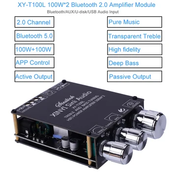 DC 5V-26V Bluetooth-kompatibilné Zosilňovač Stereo 2.0 Kanál 100W+100W BLE5.0 Výšok, Basov, AUX/U-disk Audio APP Radič