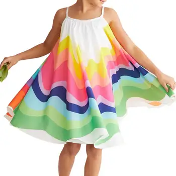 Dievčatá Bežné Šaty, detské Letné Dievča Princezná Rainbow Prekladané Špagety Popruh bez Rukávov Šaty detské Oblečenie 2021