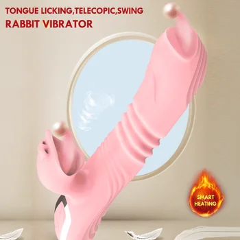 Dvojitý Jazyk Cunnilingus Králik Vibrátory Teleskopická Rotácia Vykurovacích G-spot Lízanie Klitoris Dospelých, Sexuálne Hračky pre Ženy Dildo