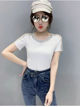 GGRIGHT Duté Z Čipky T Shirt Ženy Camiseta Mujer 2021 Lete Žena Oblečenie kórejský T-Shirt Bavlna Dámske Topy Tee Tričko Femme