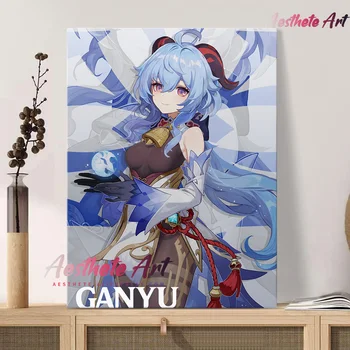 Ganyu Genshin Vplyv Anime Domova Plátno Plagáty Vytlačí Dekorácie Umeleckých Obrazov Na Stenu Obývacia Izba Maľovanie