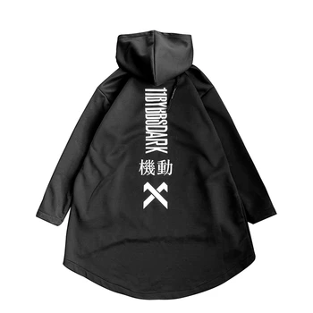 Gotický Harajuku Hoodie Mužov Streetwear Black Nadrozmerné Mikiny Japonský Street Oblečenie Dlhý Výkop Bunda S Kapucňou Hoddies Plášť