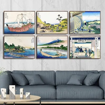 Japonské Umenie Dekorácie na Stenu Obrázky Katsushika Hokusai Rybársky Čln Plagát na Obývacia Izba Vintage Plátno Tlačiť Obrazy