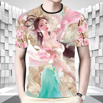 Leto trend mužov Čínsky štýl-krátke rukávy vyprážané ulici osobnosti 3D vytlačené T-shirt v strednom veku pekný pánske oblečenie