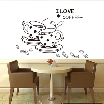 Milujem kávových zŕn a poháre pre kuchyňa kaviareň dekorácie samolepiek na stenu, domáce dekorácie na stenu umenie plagátu ZY8241