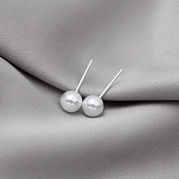 Móda Minimalistický Loptu Náušnica Strieborná Farba Jednoduché Biele Imitácia Perly Stud Náušnice pre Ženy, Dievčatá kórejský Šperky 3/6/8/mm