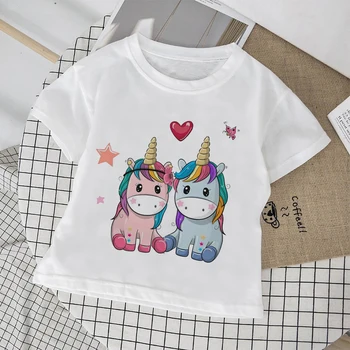 Móda Roztomilé Deti Oblečenie Jednorožec Dievčatá Topy Rainbow Kôň Dievčatá Tshirt Cartoon Baby Boy Šaty okolo Krku Nové detské Tričko