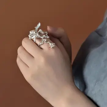 Nezávislé dizajn magnolia kvet otvára nastaviteľné ukazovák krúžok módny osobnosti nádherné strieborné šperky pre dámy