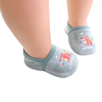 Plus Velvet Zahusťovanie, Baby, Dievčatá, Chlapcov Roztomilý Kreslený Non-slip Batoľa Poschodí Ponožky Animal Vzor Prvý Walker Topánky pre Novorodencov