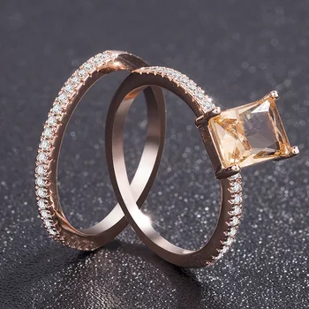 Rose Gold Diamond-Engagement Dámy Dvoch-Dielny Set Nádherné Micro-intarzované Zirkón Pásy Prsteň snubný Prsteň