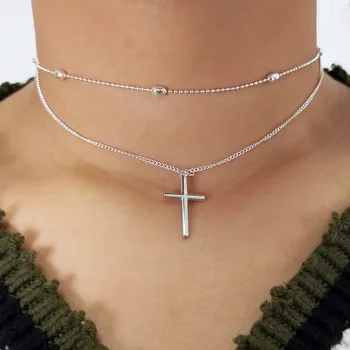 Seblasy Dvojvrstvové s Krátkym Reťazcom Kríž Dangles Náušnice Pre Ženy Svieži Štýl Jednoduchá Malá Lopta DIY Bijoux Šperky