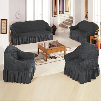 Solid Color Elastic Seersucker Sofa Skirt Cover For Living Room Home Decor 1-4-Seater Stretch Couch Slipcovers Banquet Hotel Use