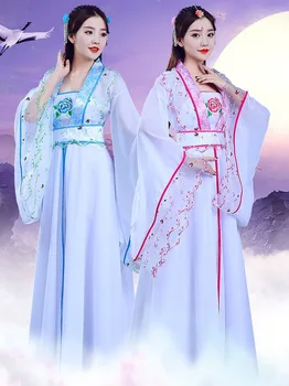 Staré Čínske Kostým Víla Cosplay Ženy Dievča Hanfu Šaty Výšivky, Kvetinové Deti Tang Vyhovovali Festival Odev Ľudový Tanec Kostým