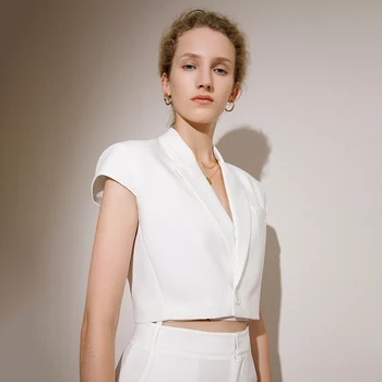 TWOTWINSTYLE Biely Elegantný Kabát Pre Ženy s Drážkou bez Rukávov Jediného Tlačidla Slim Coats Ženy Letné Módne Oblečenie 2021 Štýl