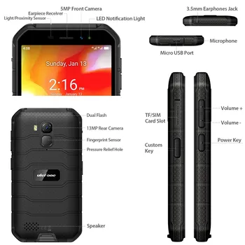 Ulefone Brnenie X7 5.0-palcový Android10 Robustné Vodotesné Smartphone, Mobilný Telefón 2 GB, 16 GB ip68 Quad-core NFC 4G LTE Mobilný Telefón