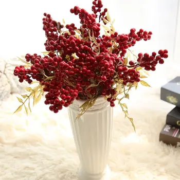 Vianočné Berry Bean Červeného Ovocia Kytice Pobočky Simulácia Kvet Bean Umelé Kvety Domov, Svadobné, Vianočné Dekorácie