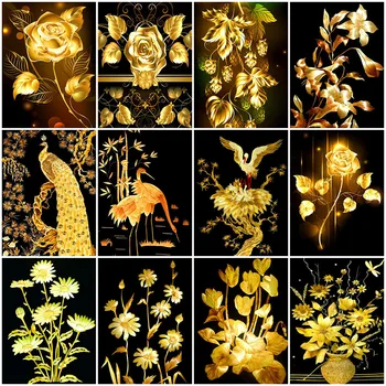 YI Svetlé 5D Plný Vrták DIY Diamond Maľovanie Zlatý Kvet Diamond Výšivky Páva Cross Stitch Mozaiky Domáce Dekorácie na Stenu