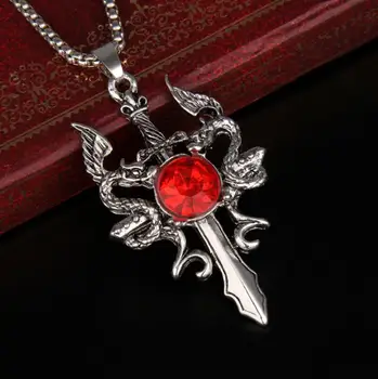 Z nehrdzavejúcej Ocele Dragon Náhrdelník Double Dragon Retro pánske Hegemóniu Trend Mužov Vložka Červená a Biela Crystal Prívesok Šperky